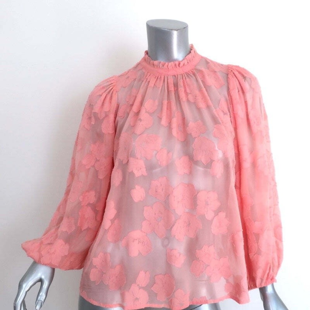 Ulla Johnson Blouse Sandrine Pink Floral Fil Coupe Size 2 Long Sleeve Top - Picture 1 of 8